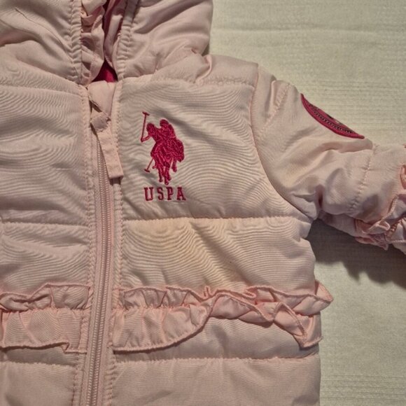 USPA baby girls pink bunting snowsuit 3-6 months fleece lined, has marks, NEW - Picture 2 of 9